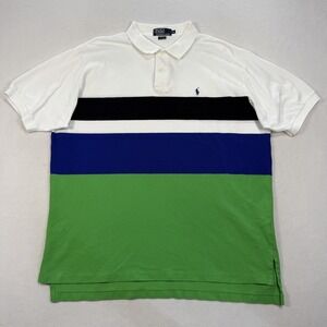 Polo Ralph Lauren Polo Shirt Men's XXL Blue White Green Striped Short Sleeve